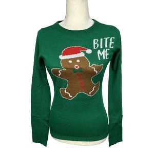 Ugly Christmas Sweater Gingerbread Man Bite Me